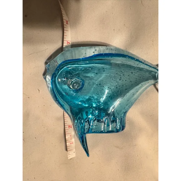 Blenko? Style MCM Hand Blown Blue Art Glass Fish Heavy Bowl Italian
